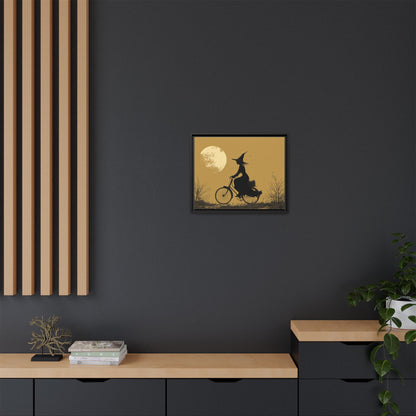 Witch on Bicycle Framed Canvas Wall Art