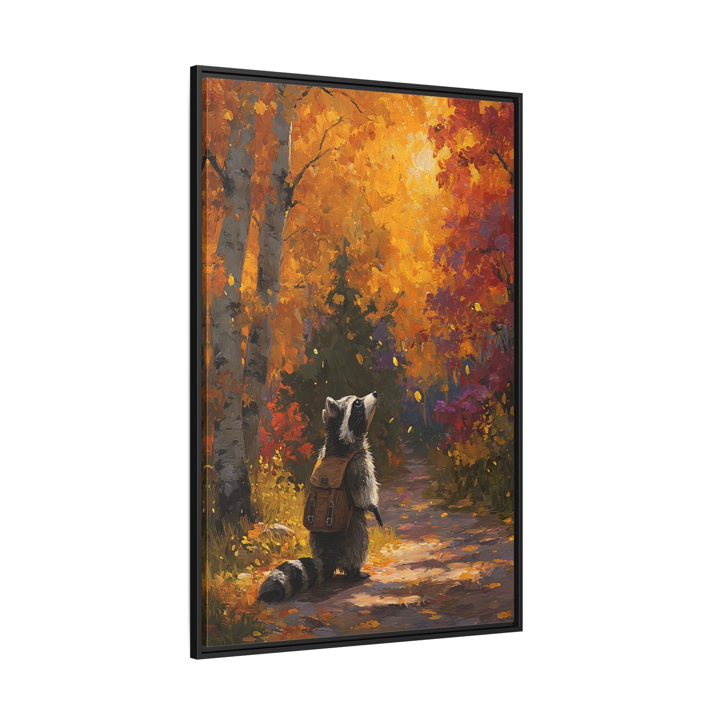 Autumn Raccoon Framed Canvas Wall Art