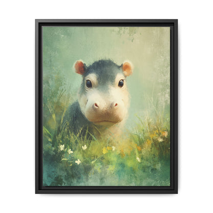 Baby Hippopotamus Nursery Framed Canvas Wall Art