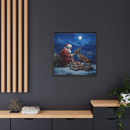 Dramatic Santa Claus Reindeer Christmas Framed Canvas Wall Art