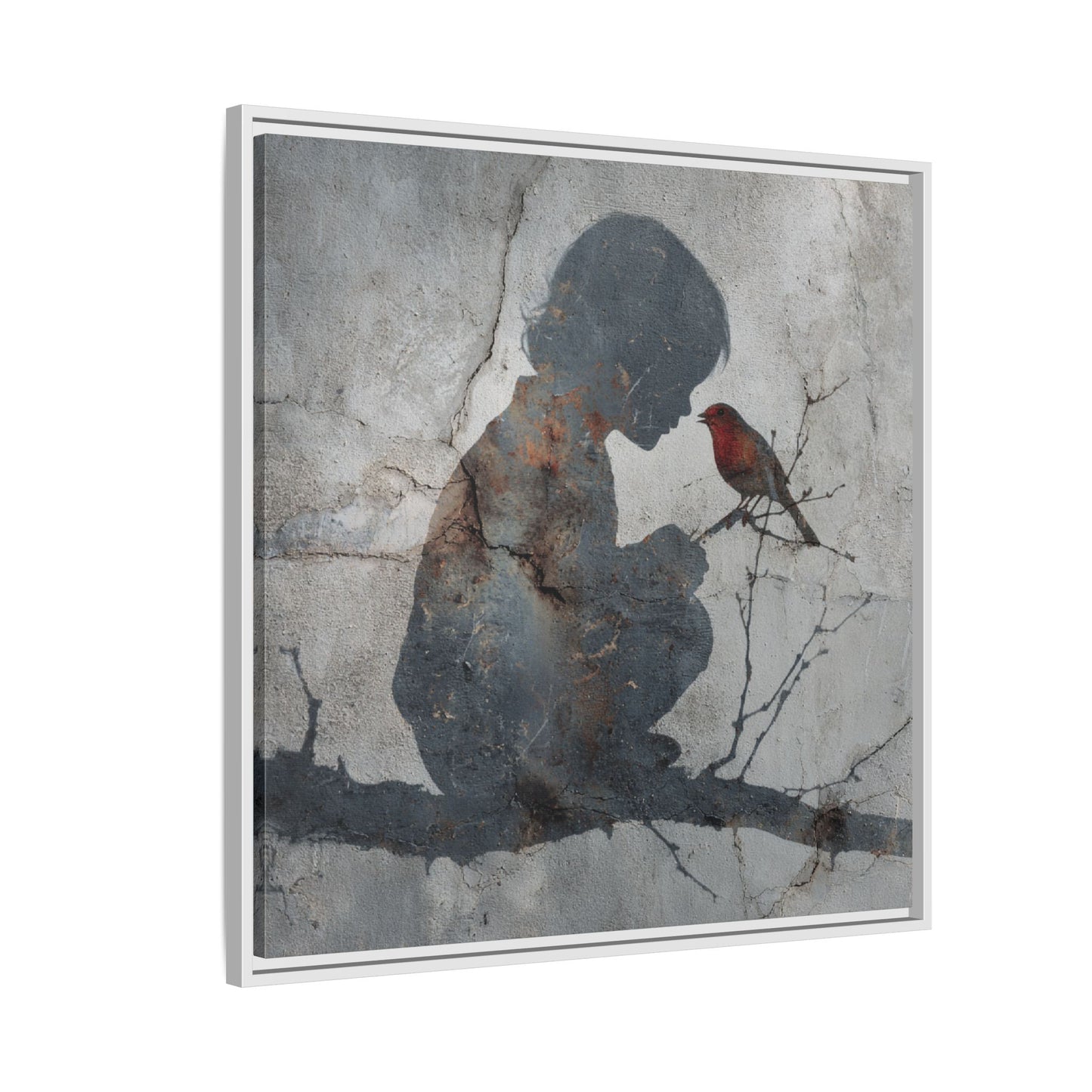Child Silhouette Square Framed Canvas Wall Art