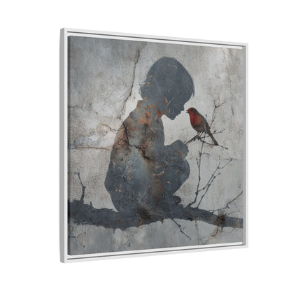Child Silhouette Square Framed Canvas Wall Art