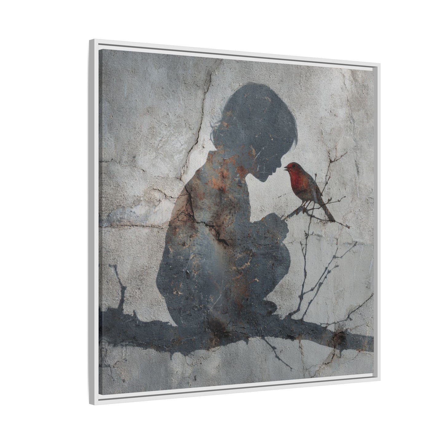 Child Silhouette Square Framed Canvas Wall Art