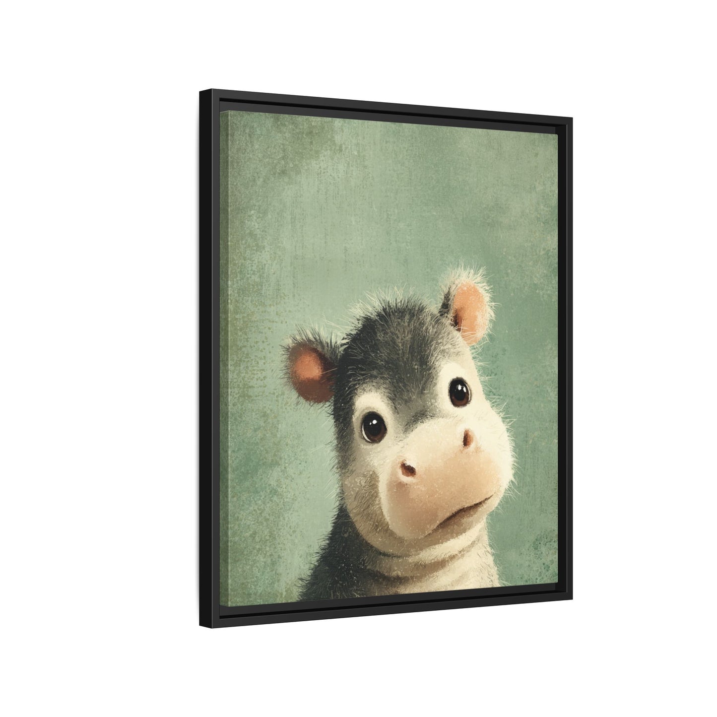 Baby Hippopotamus Nursery Framed Canvas Wall Art