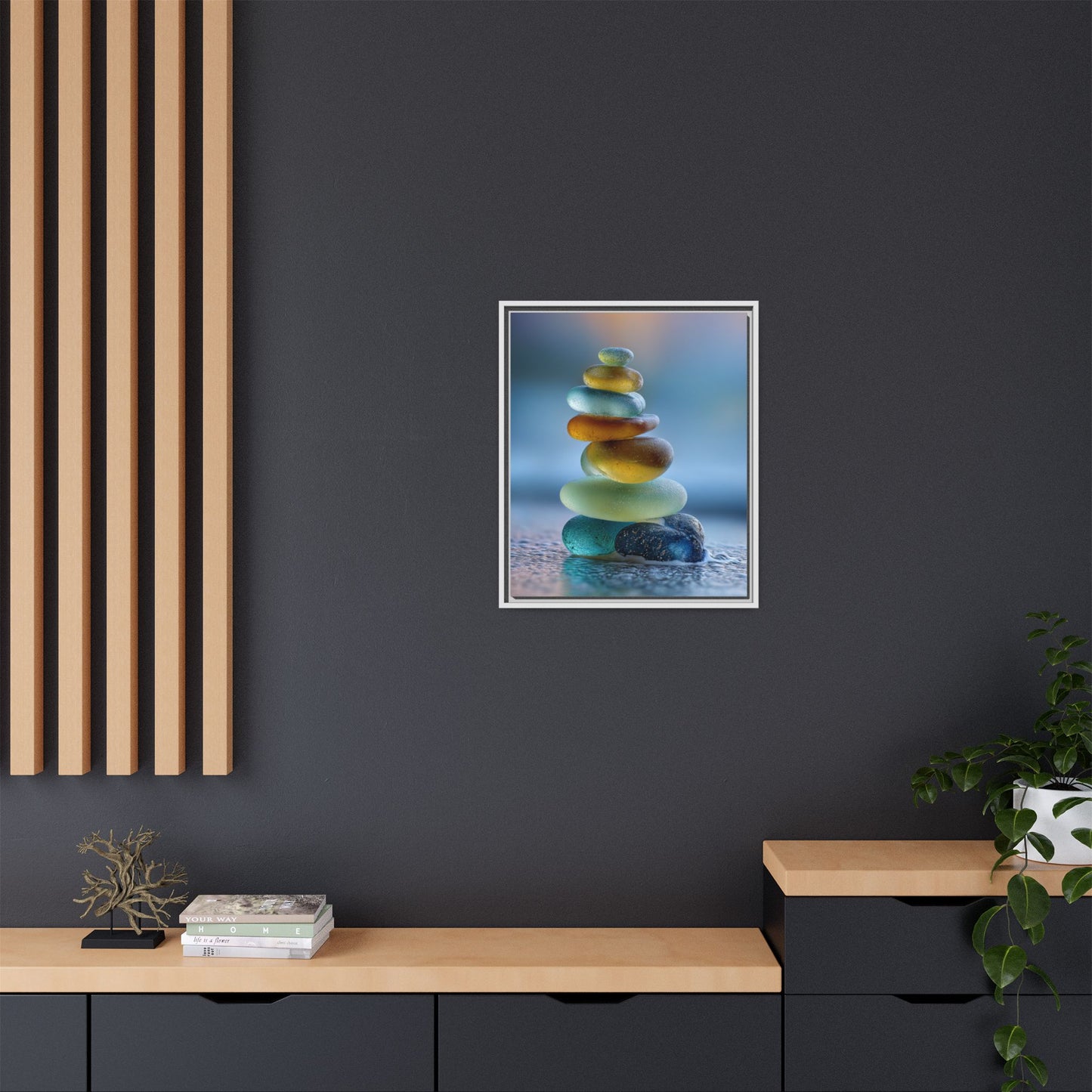 Calming Green Stones Framed Canvas Wall Art