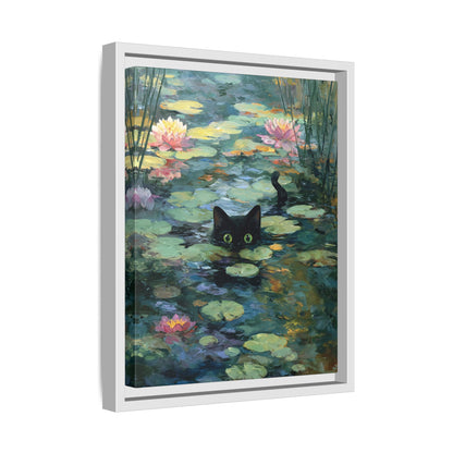 Monet Cat on Lake Framed Canvas Wall Art