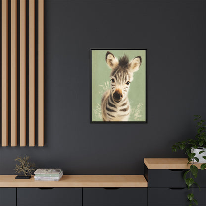 Baby Zebra Nursery Framed Canvas Wall Art