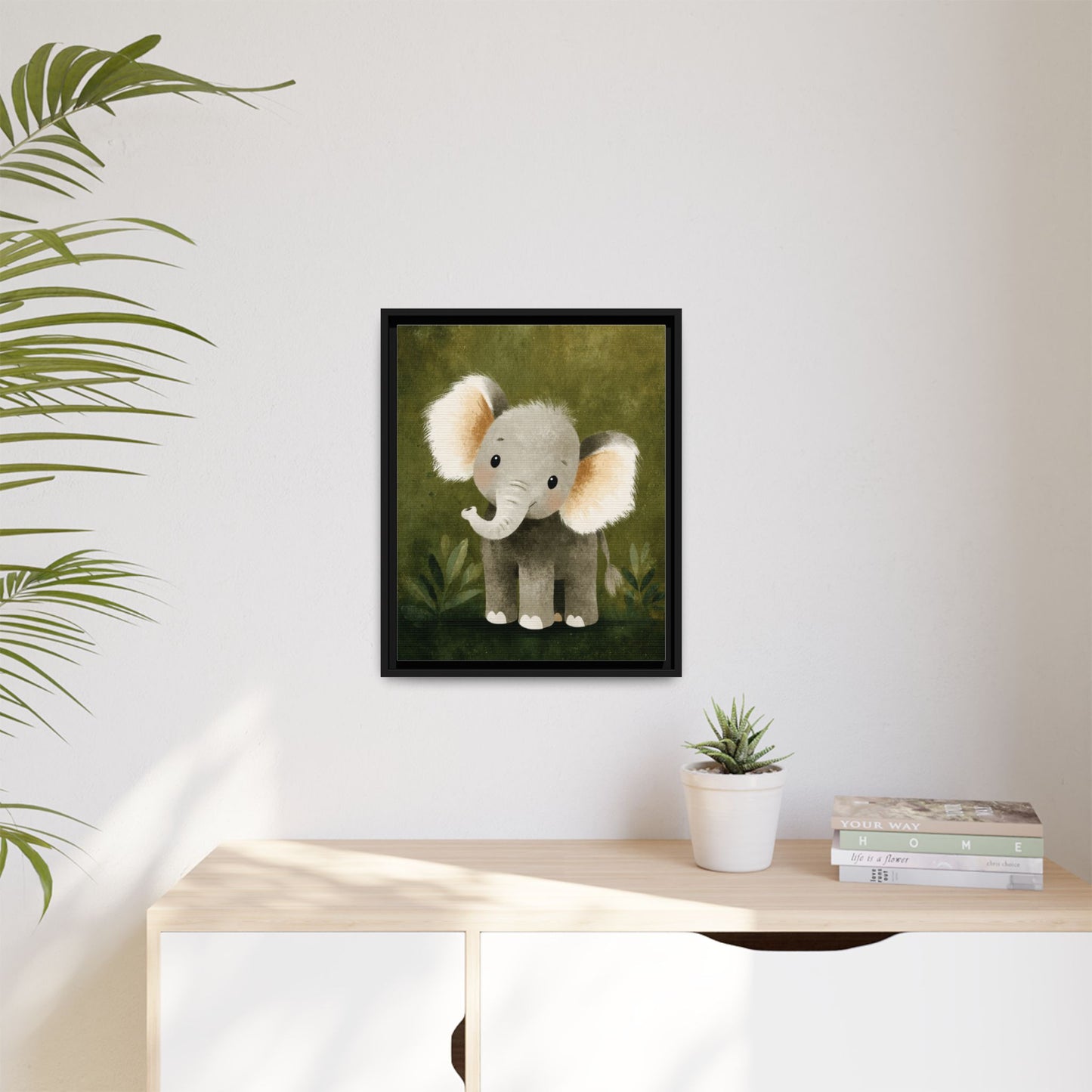 Baby Elephant Nursery Framed Canvas Wall Art