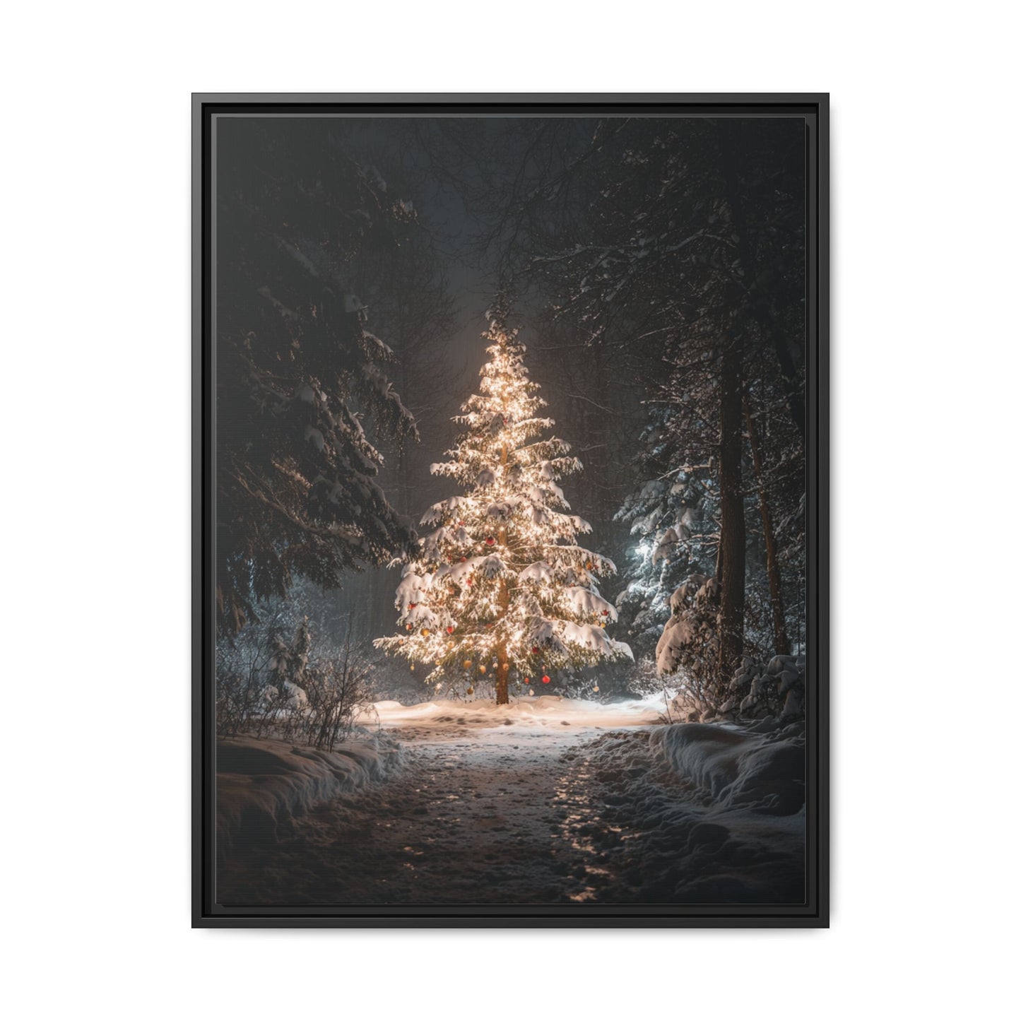 Bright Christmas Tree Framed Canvas Wall Art