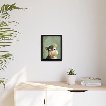Baby Hippopotamus Nursery Framed Canvas Wall Art