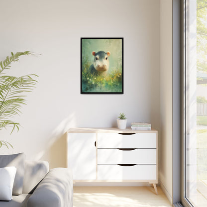 Baby Hippopotamus Nursery Framed Canvas Wall Art
