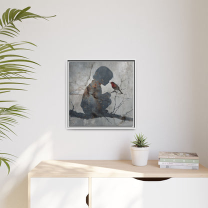 Child Silhouette Square Framed Canvas Wall Art