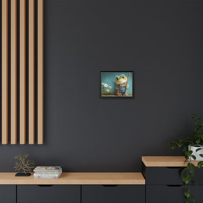 Funny Frog in a Jeans Framed Canvas Wall Art