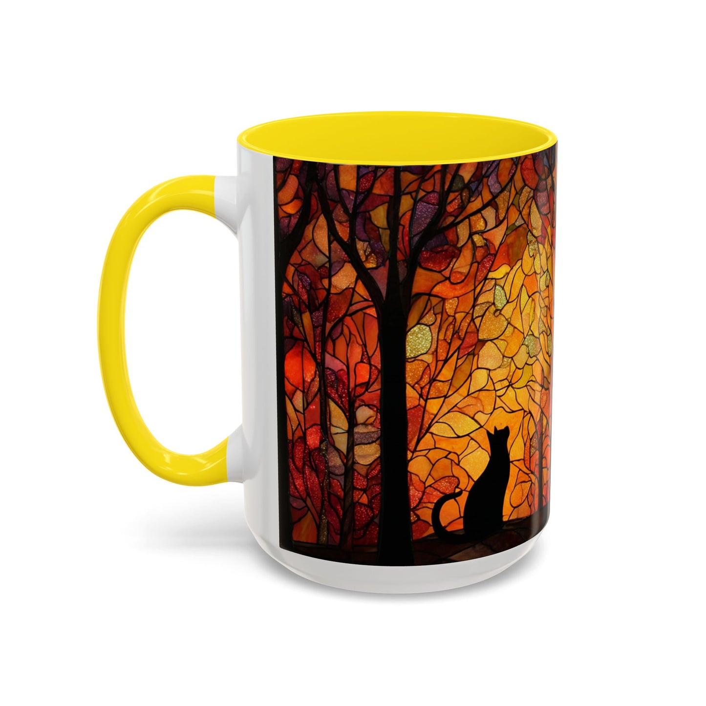 Autumn and Black Cat Stained Glass Effect Mug