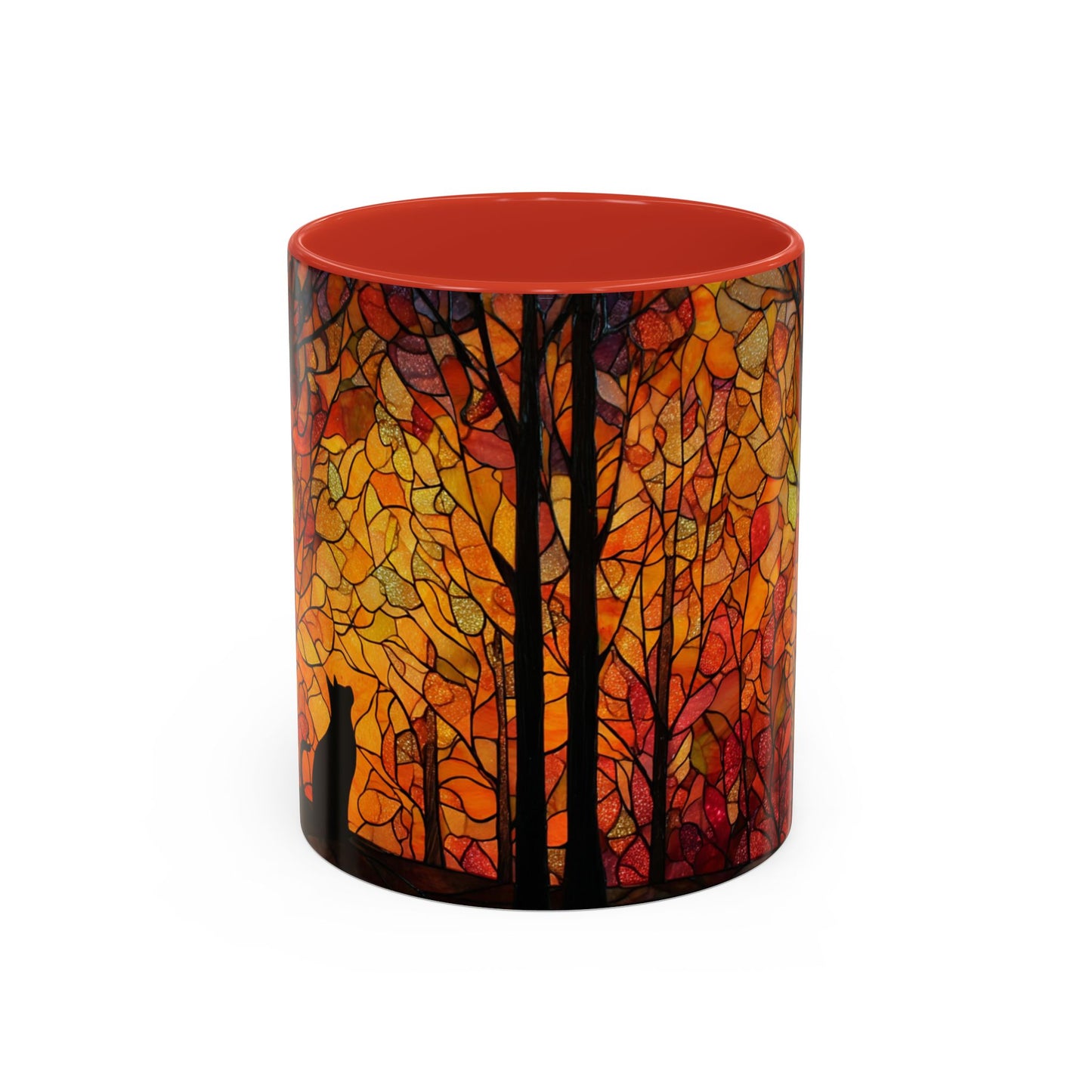 Autumn and Black Cat Stained Glass Effect Mug