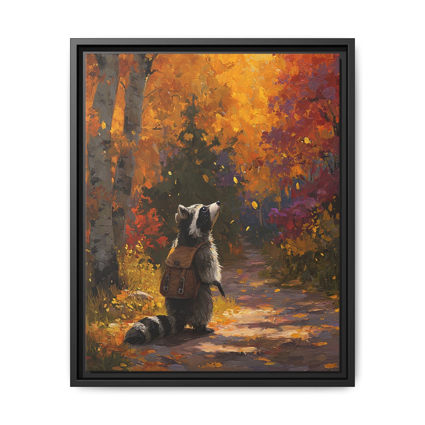 Autumn Raccoon Framed Canvas Wall Art