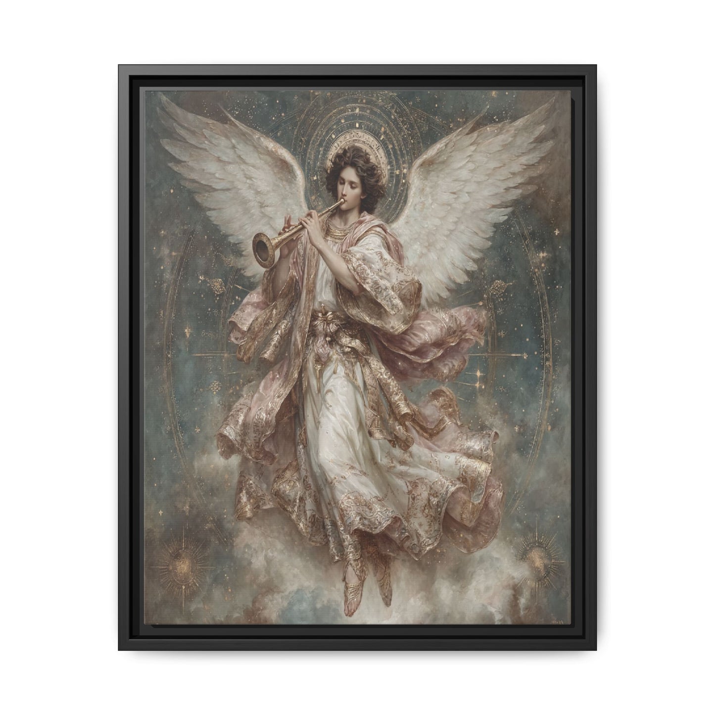 Archangel Playing Trumpet Framed Canvas Wall Art