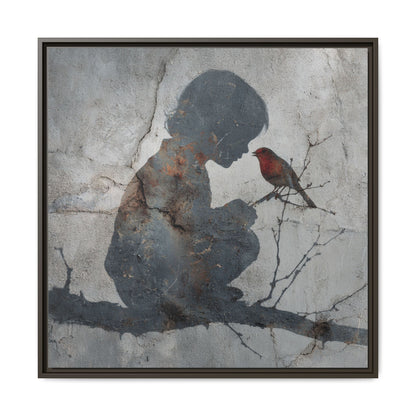 Child Silhouette Square Framed Canvas Wall Art