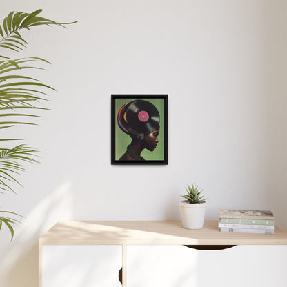 Vinyl Records Black Woman Framed Canvas Wall Art