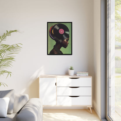 Vinyl Records Black Woman Framed Canvas Wall Art