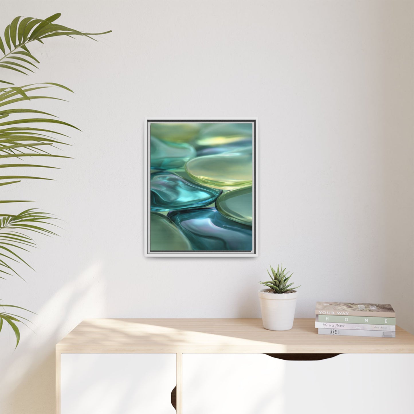 Abstract Green Stones Framed Canvas Wall Art