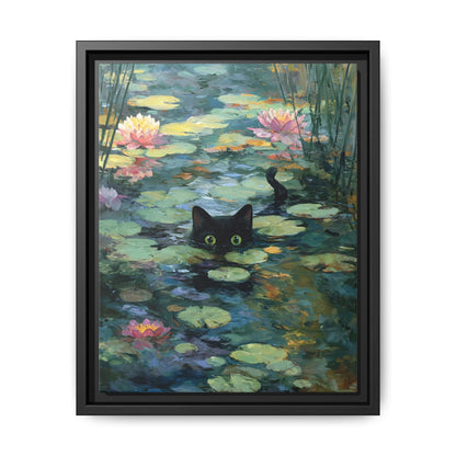Monet Cat on Lake Framed Canvas Wall Art