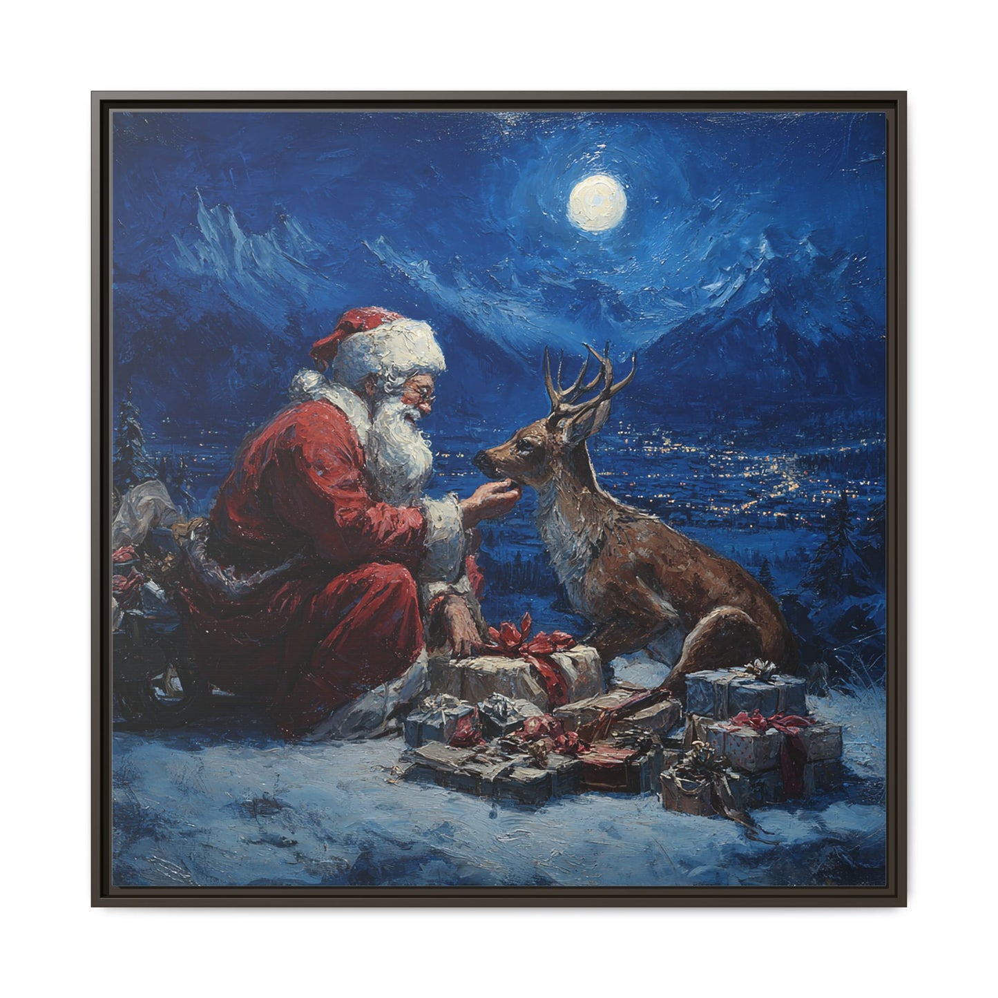 Dramatic Santa Claus Reindeer Christmas Framed Canvas Wall Art