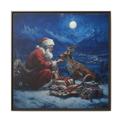 Dramatic Santa Claus Reindeer Christmas Framed Canvas Wall Art