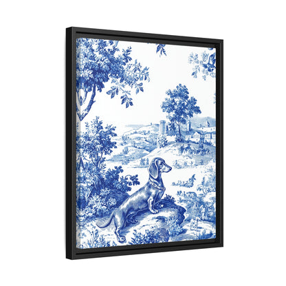 Dachshund Toile Abstract Framed Canvas Wall Art