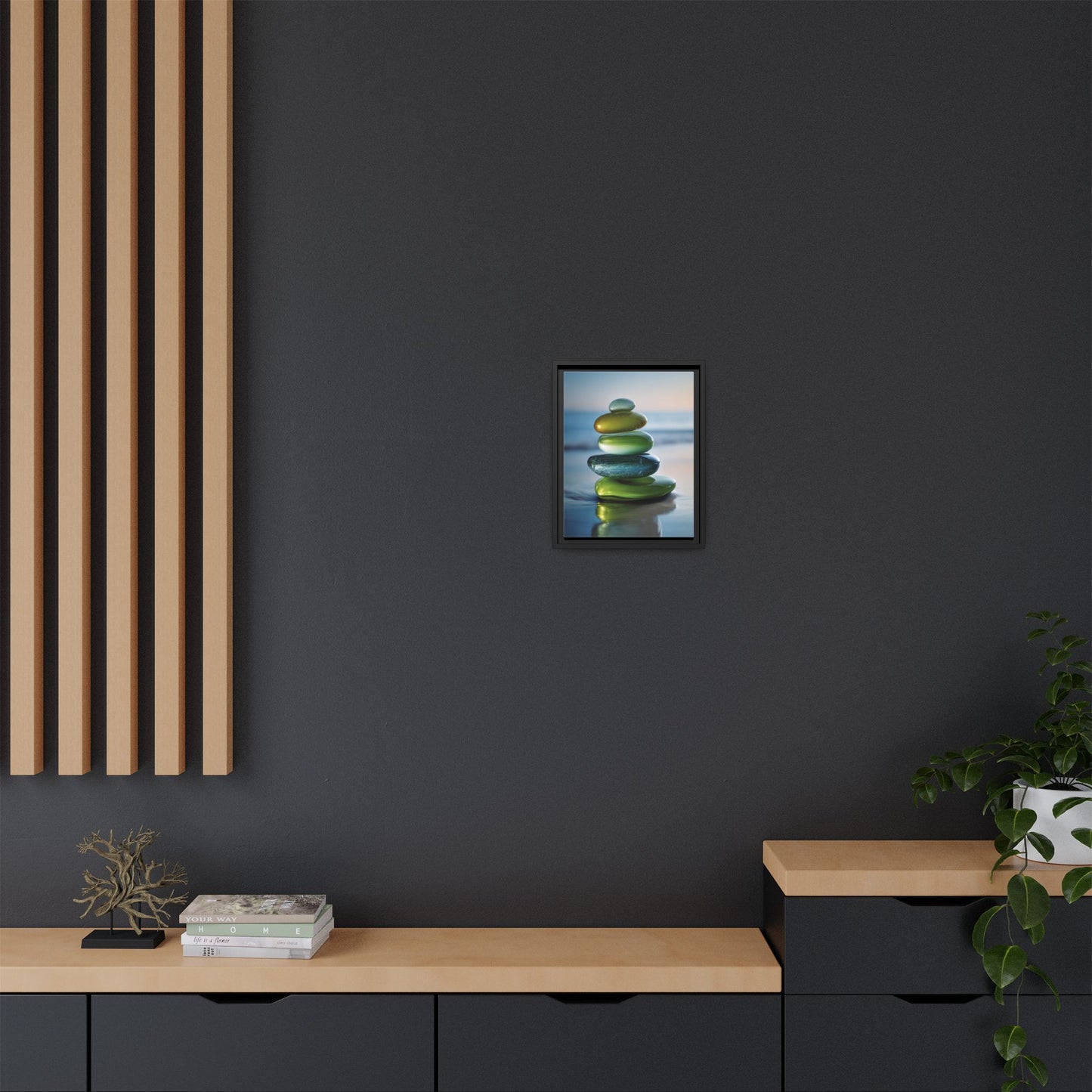 Calming Green Stones Framed Canvas Wall Art