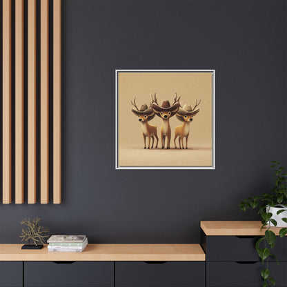 Cowboy Reindeers Christmas Framed Canvas Wall Art