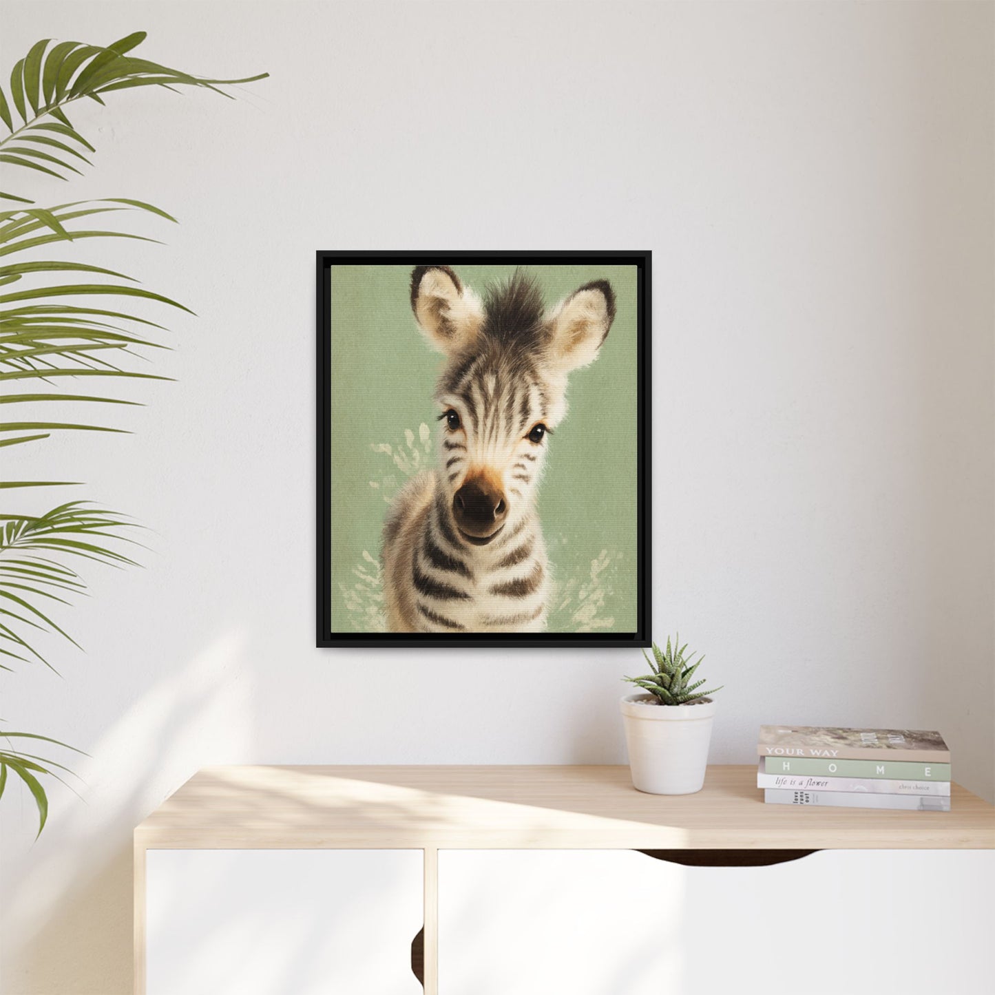 Baby Zebra Nursery Framed Canvas Wall Art