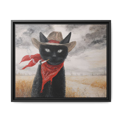 Western Cat Smoking Framed Canvas Wall Art