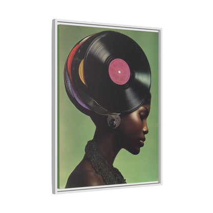 Vinyl Records Black Woman Framed Canvas Wall Art