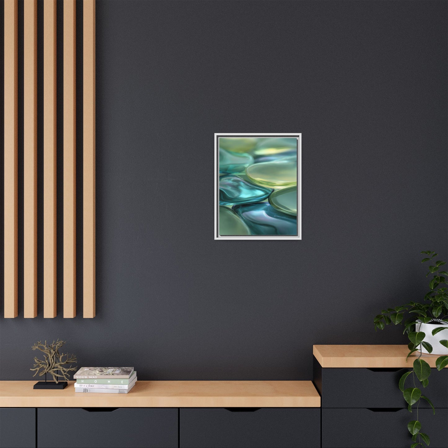 Abstract Green Stones Framed Canvas Wall Art