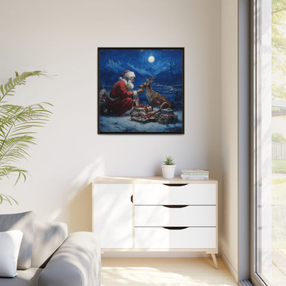 Dramatic Santa Claus Reindeer Christmas Framed Canvas Wall Art