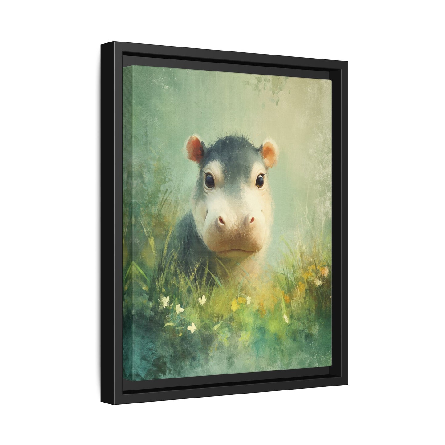 Baby Hippopotamus Nursery Framed Canvas Wall Art