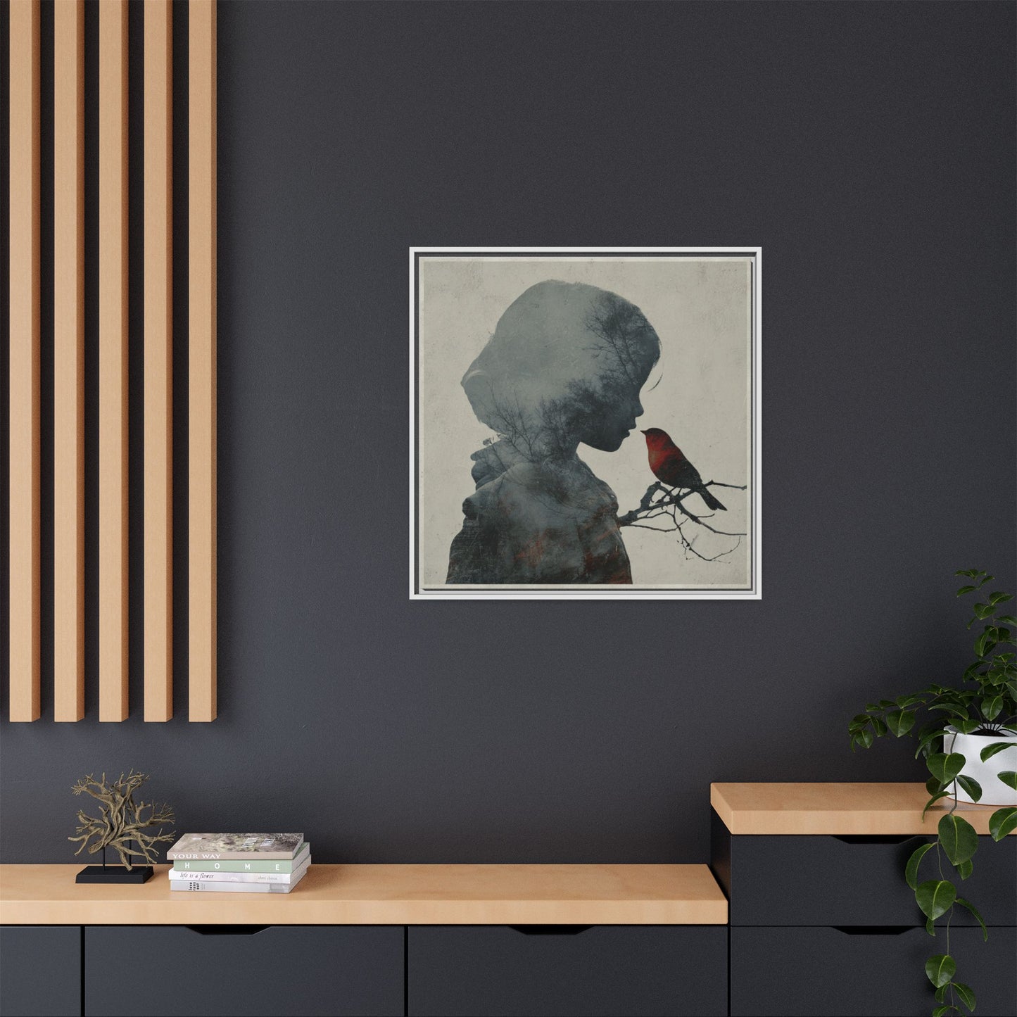 Child Silhouette Square Framed Canvas Wall Art