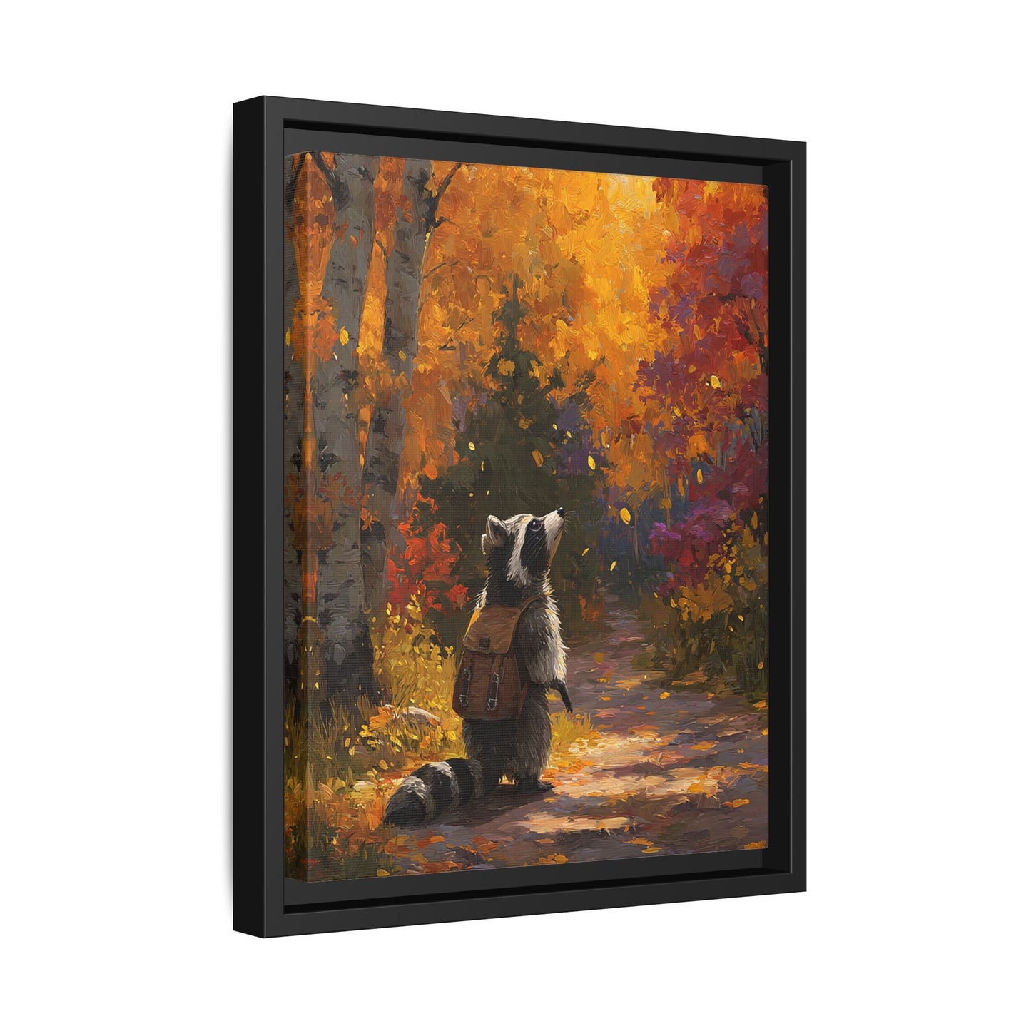 Autumn Raccoon Framed Canvas Wall Art