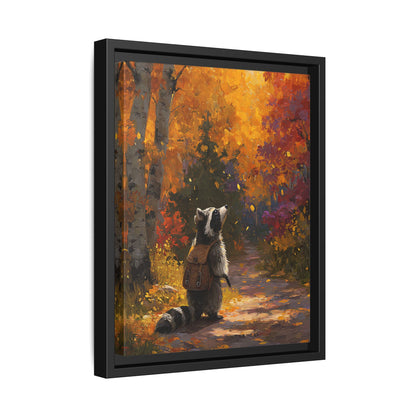 Autumn Raccoon Framed Canvas Wall Art