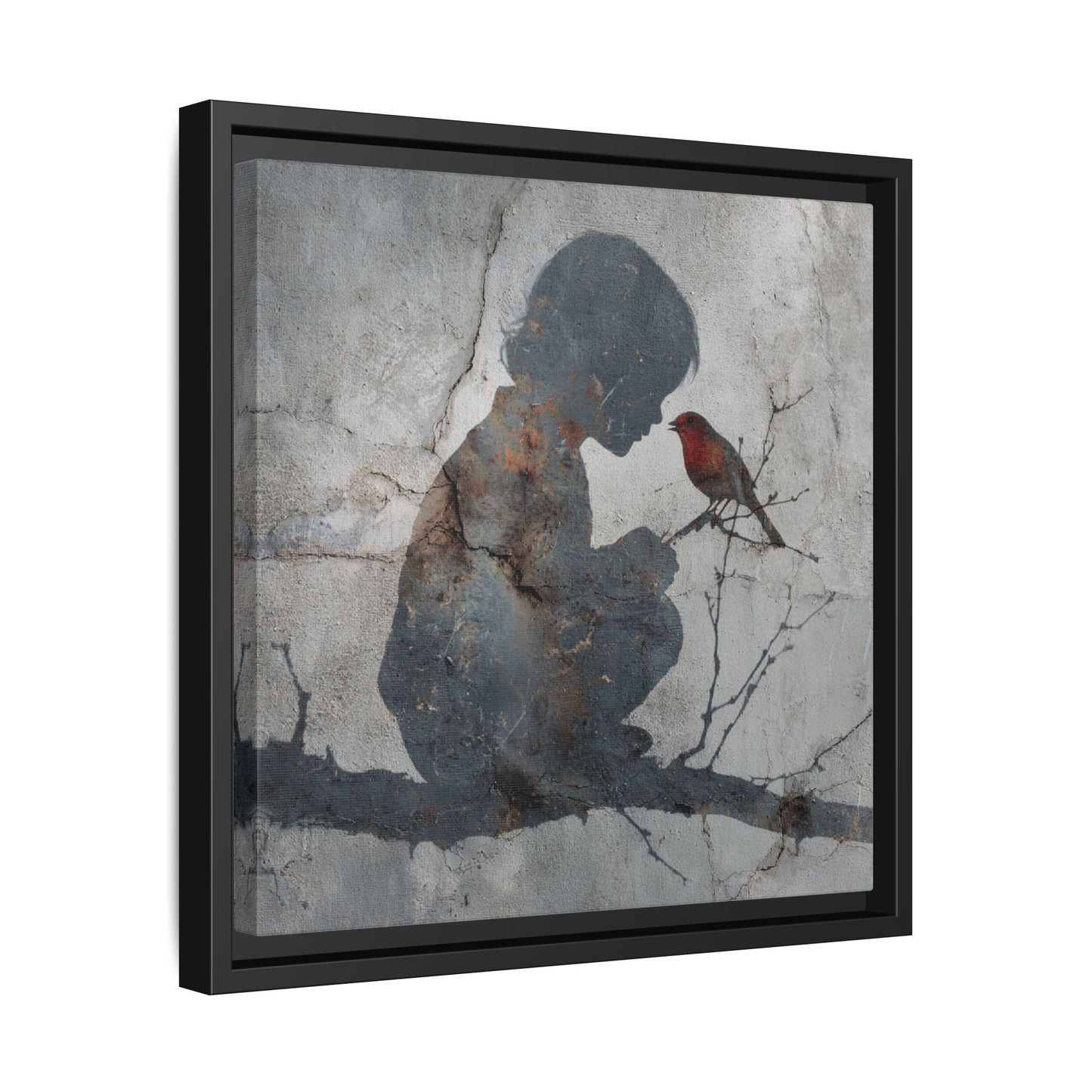 Child Silhouette Square Framed Canvas Wall Art