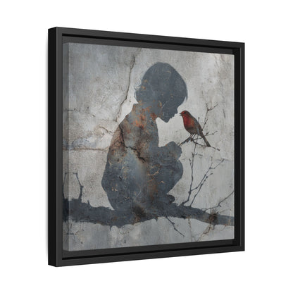 Child Silhouette Square Framed Canvas Wall Art