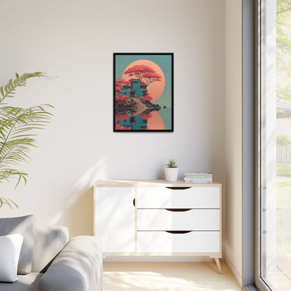 Red Moon Japandi Art Framed Canvas Wall Art