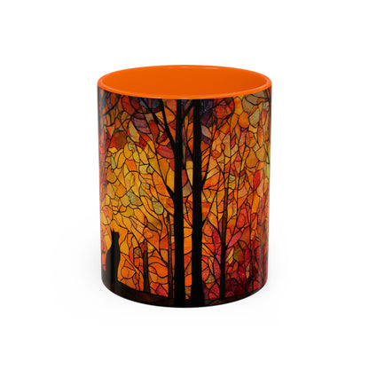 Autumn and Black Cat Stained Glass Effect Mug