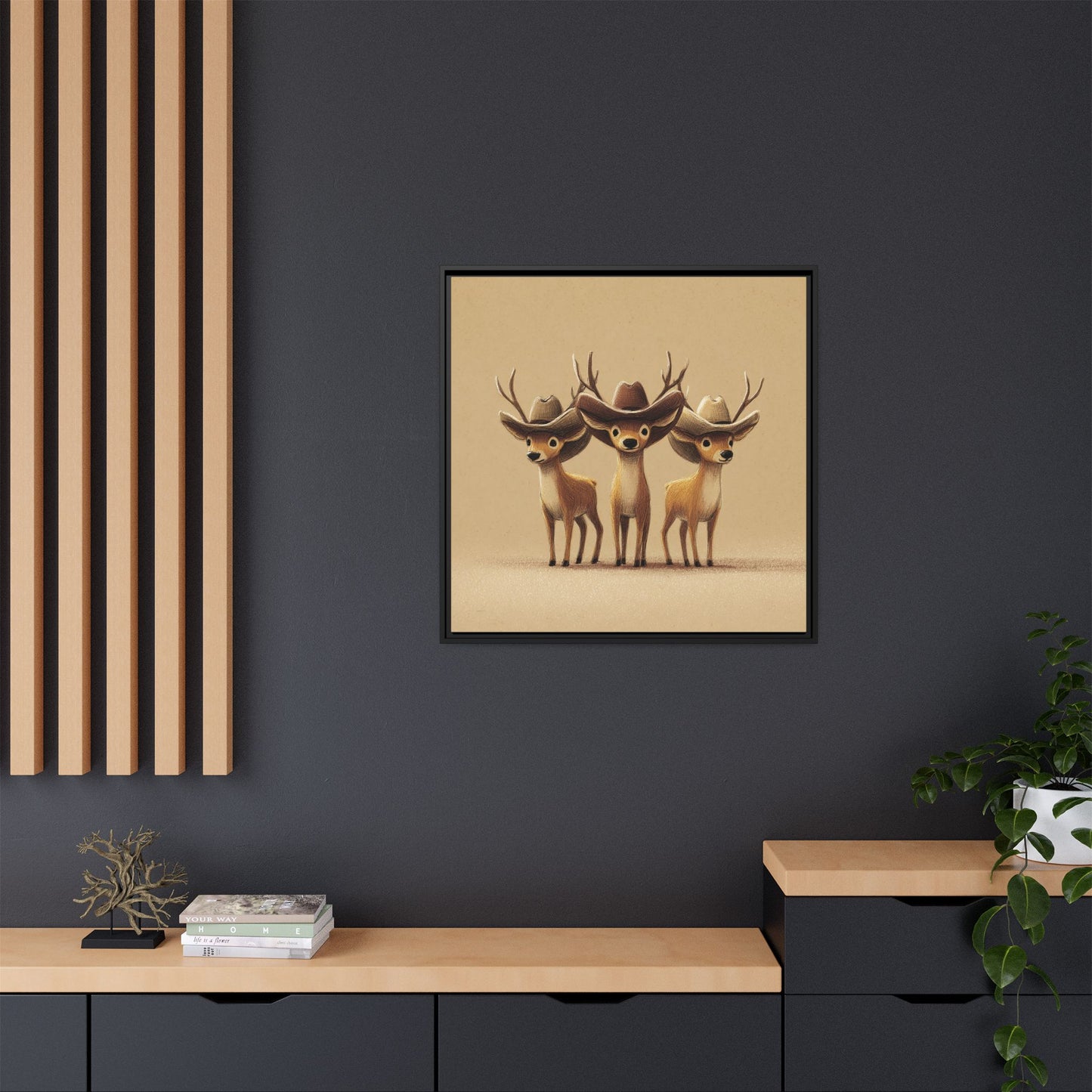 Cowboy Reindeers Christmas Framed Canvas Wall Art