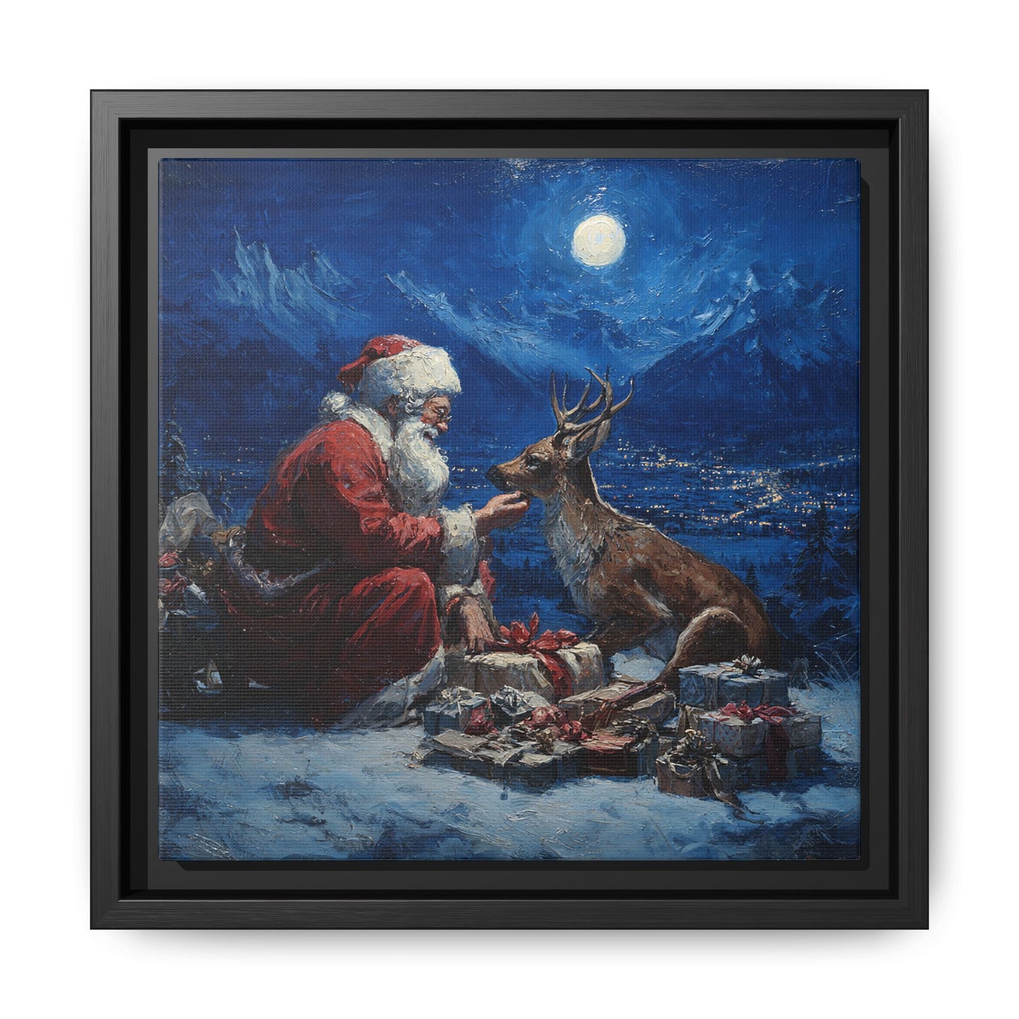 Dramatic Santa Claus Reindeer Christmas Framed Canvas Wall Art