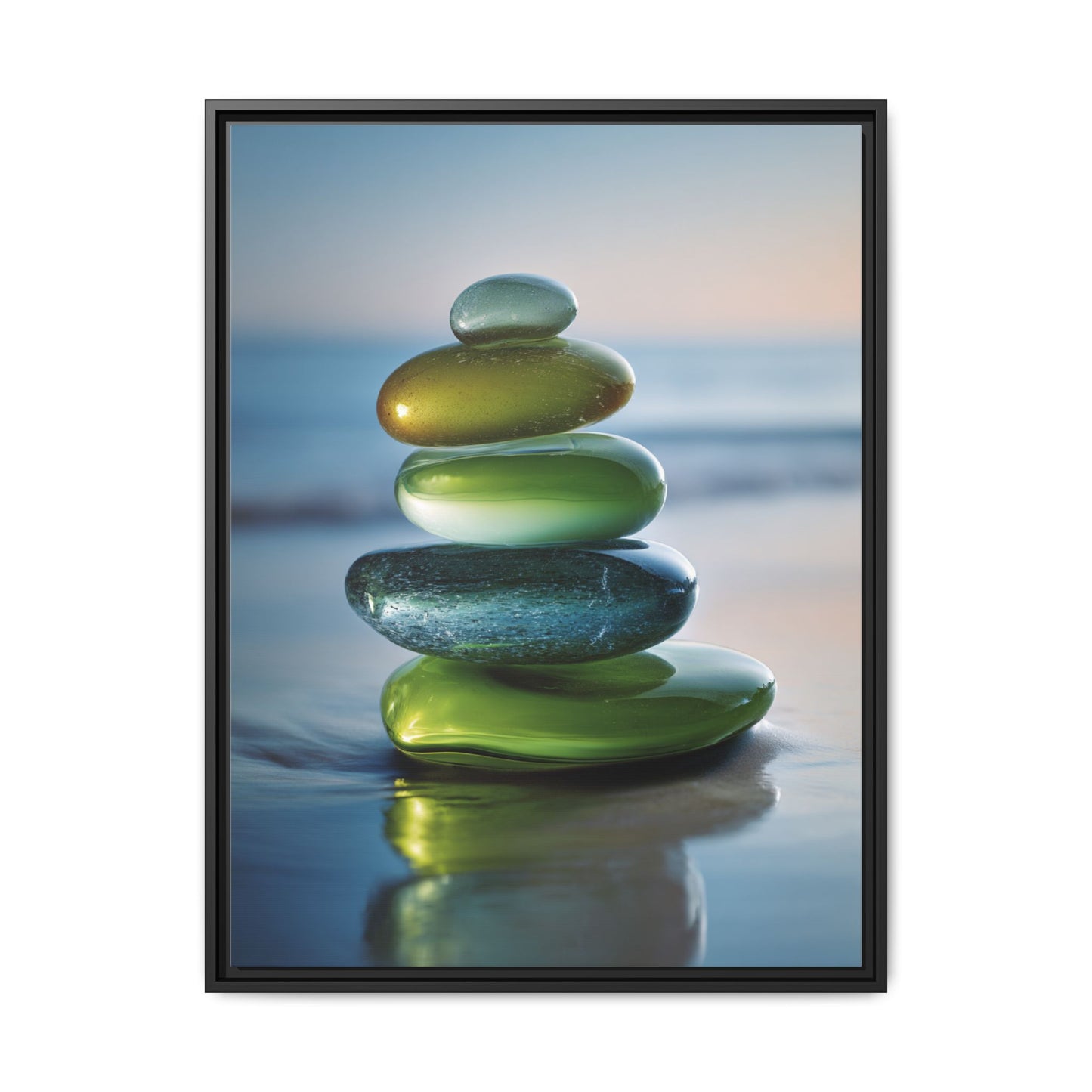 Calming Green Stones Framed Canvas Wall Art