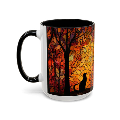 Autumn and Black Cat Stained Glass Effect Mug