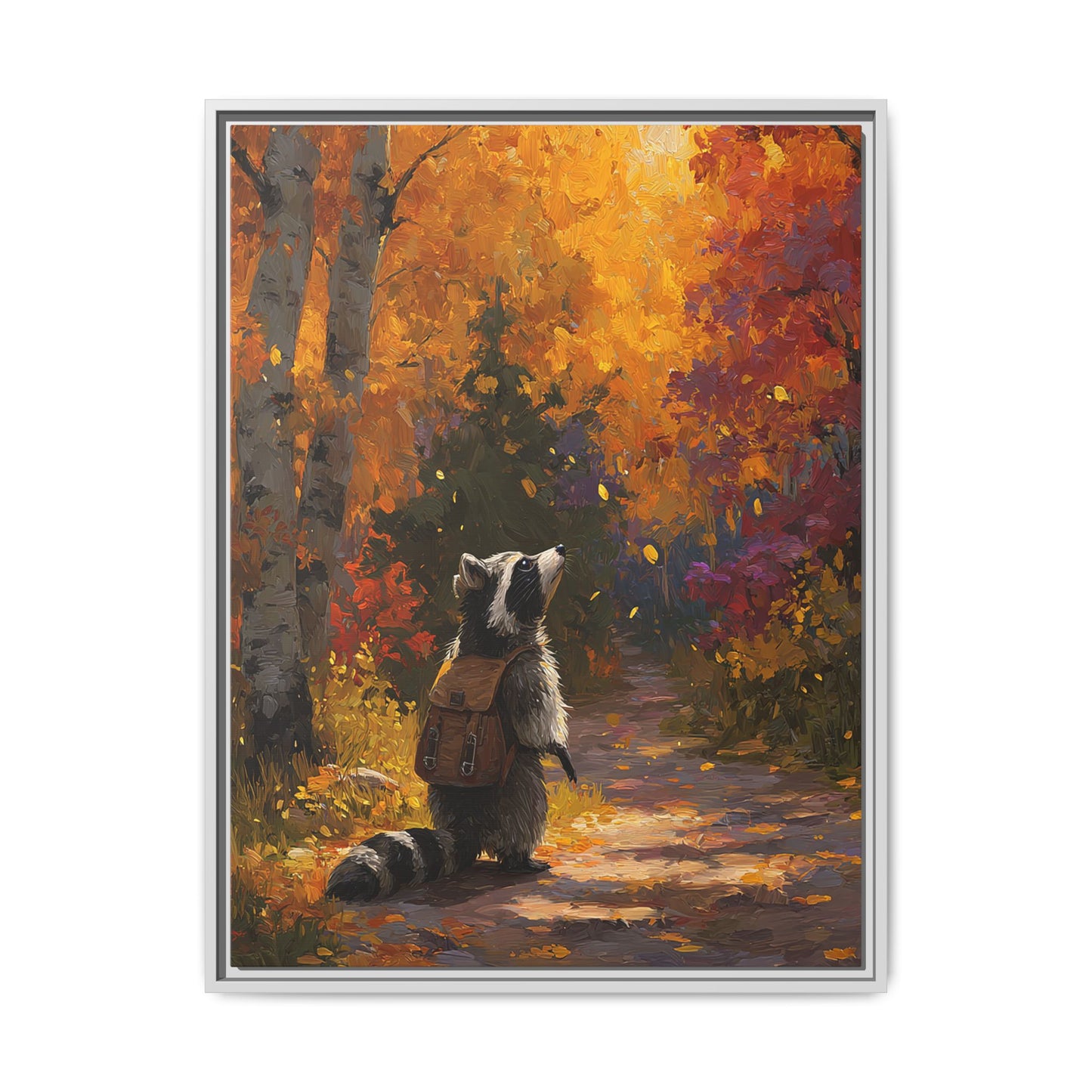 Autumn Raccoon Framed Canvas Wall Art
