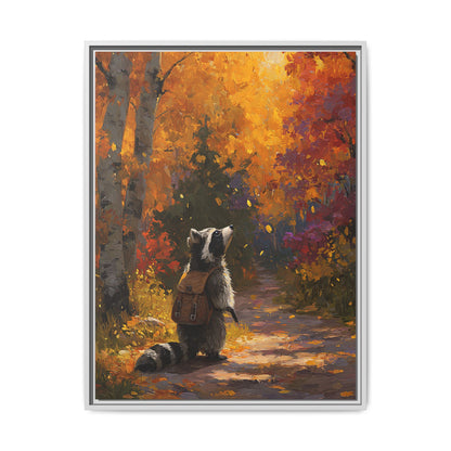 Autumn Raccoon Framed Canvas Wall Art